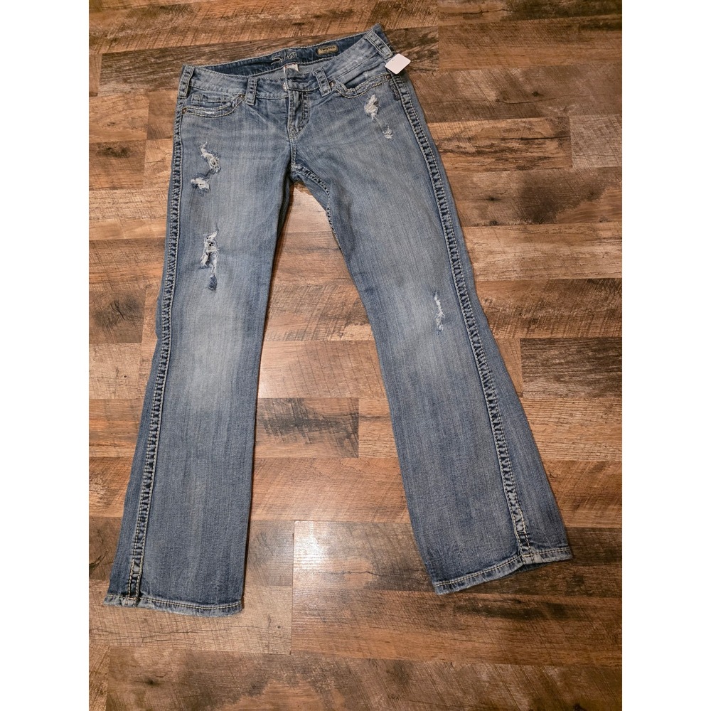 Silver Jeans Co‎ Twisted Bootcut Distressed Medium Wash Denim W28 L31